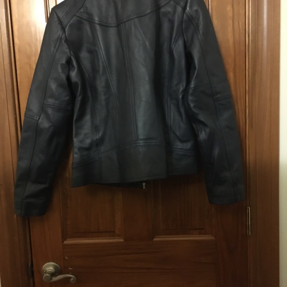 Genuine Leather Navy Blue Motorcycle Jacket - Picture 5 of 6